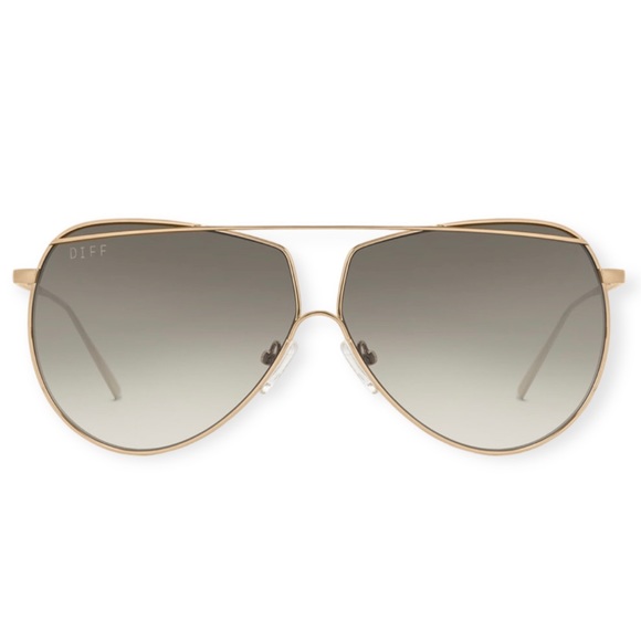DIFF Maeve Sunglasses Oversized Aviators Gold Frame Green Taupe Gradient Lenses - Picture 10 of 10